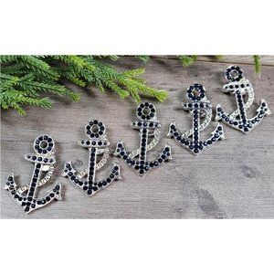 5 Nautical Anchor Rhinestone Silver Metal Magnets by All For Giving Gifts NEW🤩